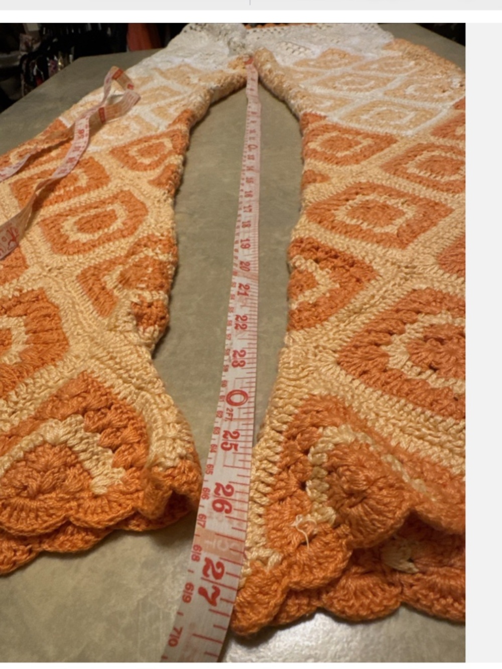 Chasing Unicorns Something To Talk About Crochet Flare Pants Orange/Cream Small - Picture 7 of 7